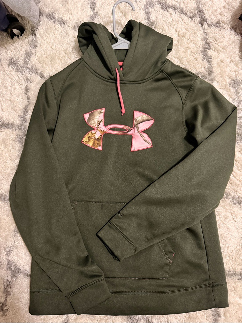 Under Armour Olive Green Hoodie with Pink Logo